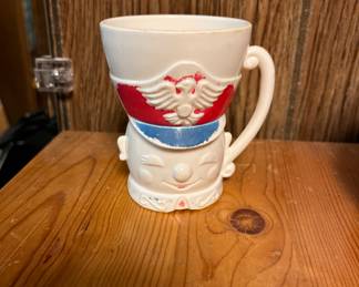 Vintage Child's Toy Soldier Mug Cup American Eagle Red White Blue Plastic 