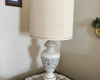 White Satin glass base lamp/brass base Hand painted gold floral design  VINTAGE Available for presale 2 available $45 each or both for $75