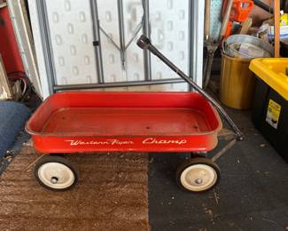 Rare Vintage Antique Western Flyer Champ Red Metal Pull Wagon 1950's 