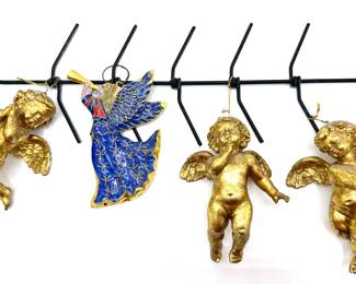 4 Gilded Angel & Cherub Christmas Ornaments On Iron Hanger
Lot #: 199