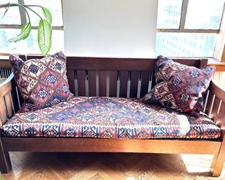 Large Vintage Wooden Mission Style Couch With 2 Hand Made Throw Pillows
Lot #: 19