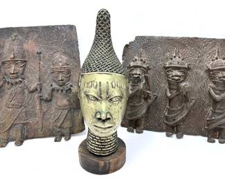 Vintage African Queen Mother Head & 2 Cast Iron Relief Plaques From Benin
Lot #: 2
