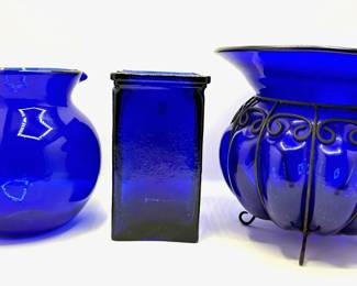 2 Vintage Cobalt Blue Vases & Large Pitcher
Lot #: 103
