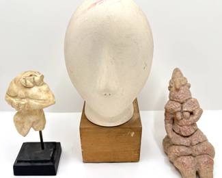 3 Hand Carved Stone Statuettes: Greek Cycladic Head, Israeli Mother Goddess & Iranian The Guennol Lioness
Lot #: 192