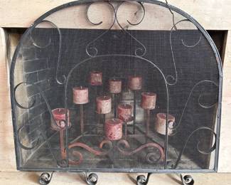 Wrought Iron Candle Holder With 10 Candles & Fire Place Screen
Lot #: 201