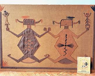 Vintage Original Embroidery On Burlap, Reproduction Of Navajo Sandpainting With Book
Lot #: 50