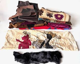 Fabric Remnants & Unfinished Sewing Projects Including Leather Scraps, Fur & Silk Velvet
Lot #: 68