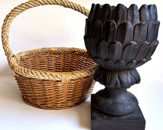 Vintage Carved Wood Container & Wicker Basket
Lot #: 167