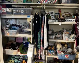 tons of highend yarn, tons of knitting and crochet needles, books, magazines
