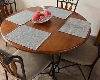 Round Wood And Metal Table With 4 Chairs
