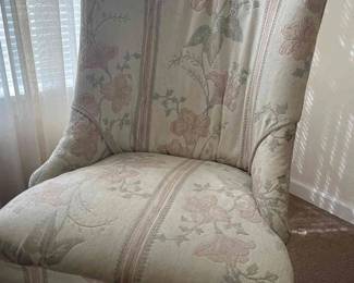 Chair Covered In Velour With Pink Flowers