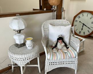 Wicker side table and chair