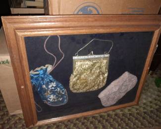 Framed shadowbox Display Of Vintage Handbags