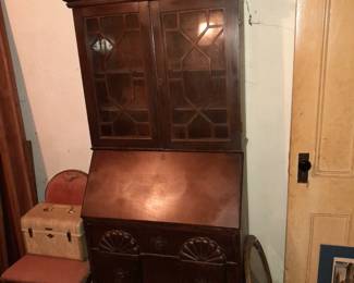 Antique Secretary Desk W/ Display Cabinet On Top