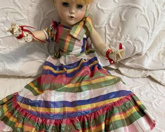Vintage. 18” Arranbee R&B Doll.
Nance Lee plaid gown.