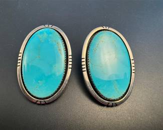 Amazing vintage large sterling turquoise earrings