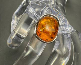 Sterling silver amber ring size 7.25