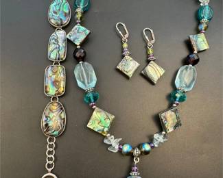 Sterling abalone bracelet and earrings
