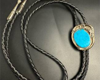 Vintage sterling silver turquoise bolo tie