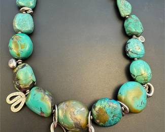 Turquoise nuggets , Sterling necklace