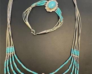 Sterling silver liquid silver and turquoise set