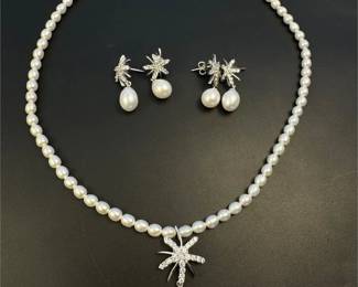 Sterling silver pearl necklace &earrings