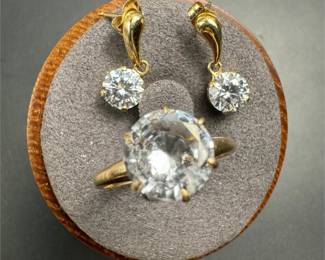 10k gold cz ring and earrings