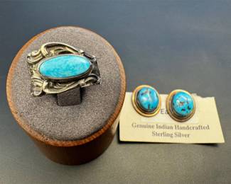 Sterling silver turquoise ring and earrings