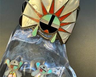 Vintage sterling zuni sunface cuff and earrings