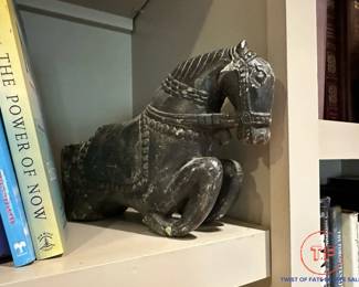 Antique Hand Carved Stone Horse Robe Wall Hook