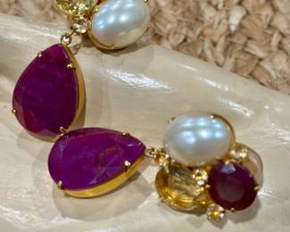 BOUNKIT Lemon Quartz, Pearl Vermeil, and Ruby Earrings