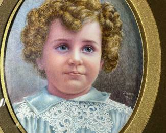 SET Antique Miniature Portraits Signed LUNA 1908
