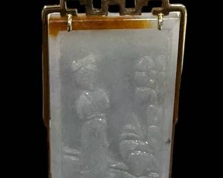 Carved Jade Pendant with GOLD Frame