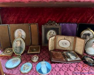 Large Antique Collection of Hand Painted Miniature Portraits (Most on Ivory)