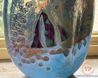 Hand Blown Art Glass Vessel (Sailing Ship) Vase 1995 by CHRIS HAWTHORNE