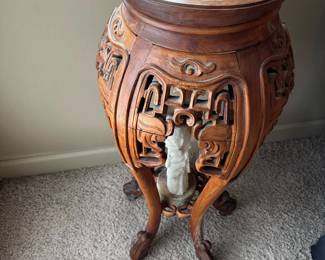 Chinese Teak Wood Carved Flower Vase Stand