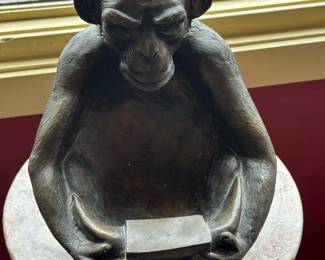 Vintage Bronze Chimpanzee Bowl Statue