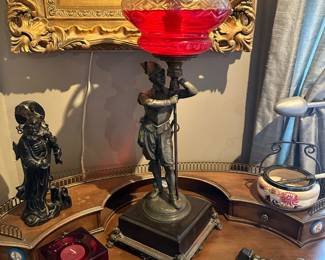 Antique E. MILLER & CO. Figural Stem Kerosene Stand Lamp