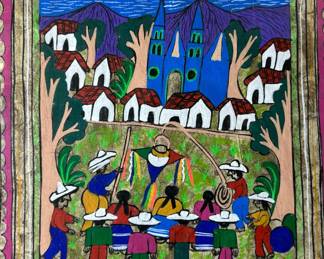 Mexican Folk Art Amate Bark Painting by LUIS SANTOS