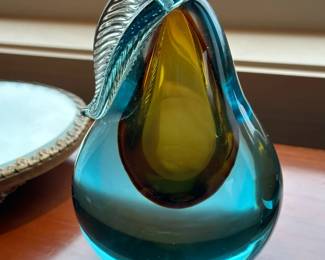 Vintage Alfredo Barbini MURANO Glass (Apple and Pear) Bookends