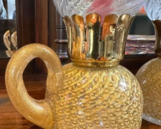 Vintage MURANO Barovier & Toso Cordonato Oro Finger Lamps