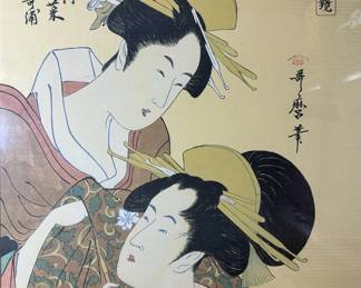 Courtesans of the Pleasure Quarters in Double Mirrors by Kitagawa Utamaro