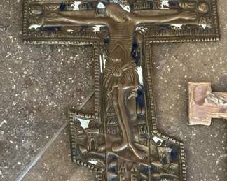 Antique Russian Orthodox Brass Crucifix