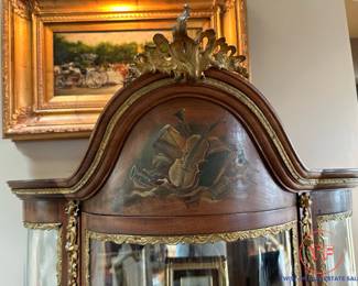 Antique French Louis XV Hand Painted Bowed Glass Front Display Cabinet