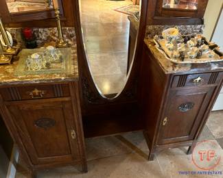Antique Marble Top 3 Panel Lady's Dressing Vanity