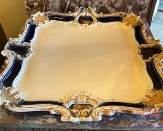 Antique MEISSEN B-Form Royal Blue/Gilt Porcelain Banquet Tray