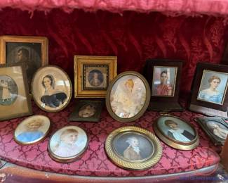 Large Antique Collection of Hand Painted Miniature Portraits (Most on Ivory)