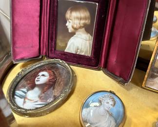 Large Antique Collection of Hand Painted Miniature Portraits (Most on Ivory)