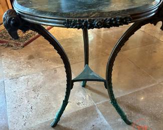 Neoclassical Empire Bronze Gueridon Table with Ram Heads
