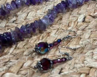 Handmade Amethyst and Crystal Necklaces and Earrings Set